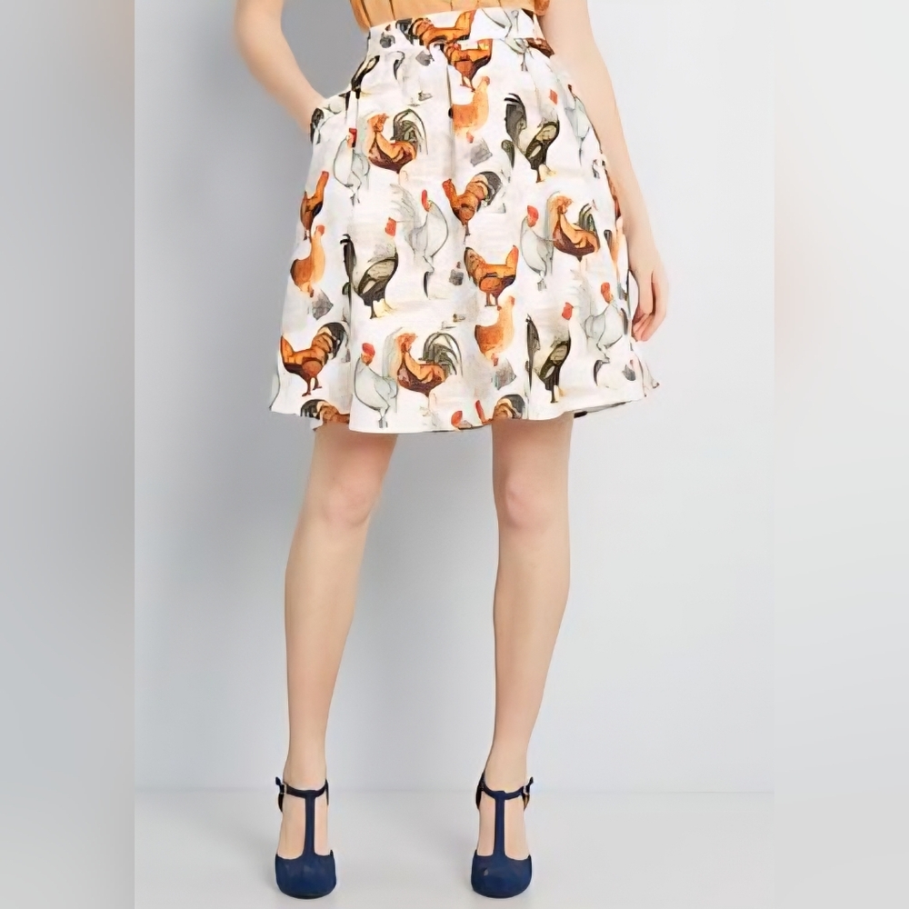 Retrolicous Rooster Farm Print Skirt Size 1X - Picture 2 of 8